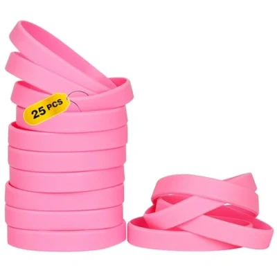 Image of THXIY 25PCS Silicone Bracelets Wristbands,Blank Rubber Wristbands Elastic Universal Wholesale Bracelet bands bulk for Adults Men Women Pink