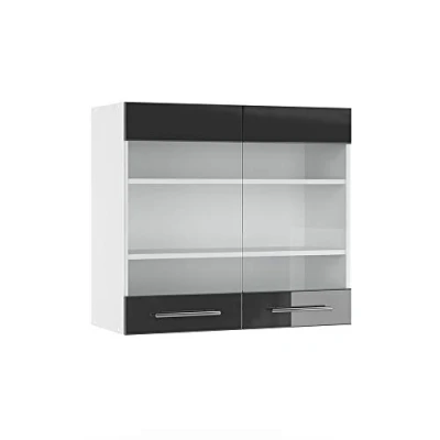 Image of Vicco Glass kitchen cabinet Fame Line, Anthracite high gloss/White, 80 cm