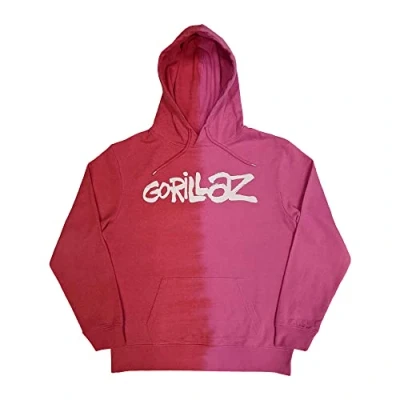 Image of Gorillaz Hoodie Two Tone Brush Band Logo Official Mens Red Pullover S
