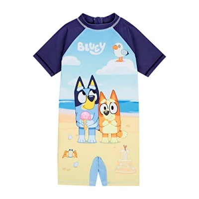 Image of Bluey Kids Surfsuit Swimsuit, Ages 3 to 8 Years Old (as8, Age, 4_Years, 5_Years, Regular, Blue)