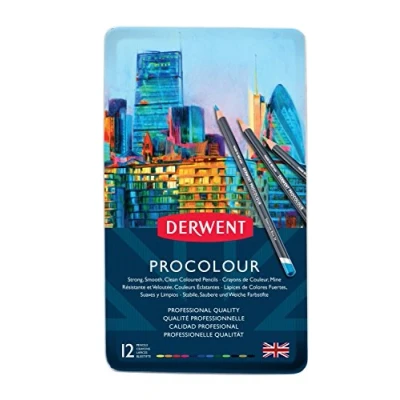 Image of Derwent Procolour Pencils Set Of 12 In Tin, 4mm Round Core, Premium Core Strength, Smooth Texture, Ideal For Fine Art Drawing &amp; Colouring, Professional Quality, 2302505