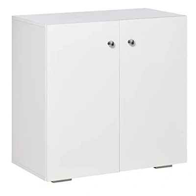 Image of HOMCOM Storage Cabinet w/Two Shelves Wooden Sideboard Freestanding Kitchen Cupboard Bookcase White