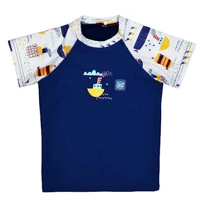 Image of Splash About Kids Short Sleeve Rash Top, Tug Boats, 3 4 Years