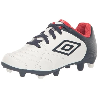 Image of UMBRO Unisex Child Classico Xi Fg Jr. Soccer Cleat, White/Navy/Red, 11 US Little Kid