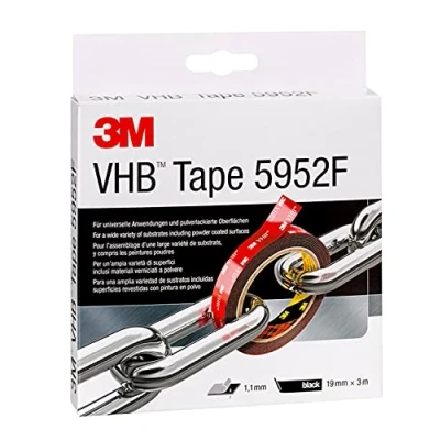 Image of 3M VHB 5952 Adhesive Tape Simple Permanent Bonding with Double Coated Tape, Filmic Liner, 19 mm x 3 m, Black, 1 Roll of