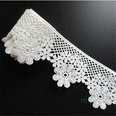 Image of 2 Yards Polyester Cotton Lace Edge Trim Ribbon 5 cm Width Vintage Style White Edging Trimmings Fabric Embroidered Applique Sewing Craft Wedding Bridal Dress Embellishment DIY Decor Clothes Embroidery