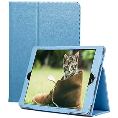 Image of Leather Flip Stand Folio Case Plain Cover for Apple iPad Air 5th,6th Generation 2017 2018 (Aqua)