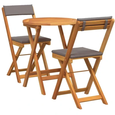 Image of vidaXL 3 Piece Folding Bistro Set with Cushions Solid Wood Acacia