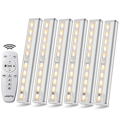 Image of LDOPTO Under Cupboard Lights with Remote Dimmable Battery Operated LED Stick on Powered Lighting Touch Switch Timer for Bedroom Cabinet Kitchen, Multiple Colors 6 Pack