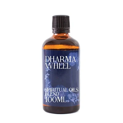 Image of Mystix London Dharma Wheel Spiritual Pure &amp; Natural Essential Oil Blend 100ml for Diffusers, Aromatherapy Massage Blends Perfect as a Gift Vegan, GMO Free