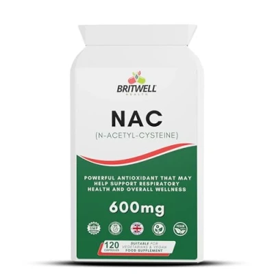 Image of NAC N Acetyl Cysteine 600mg Capsules High Strength Nutritional Supplements 120 Vegan 4 Month Supply British UK made Britwell Health