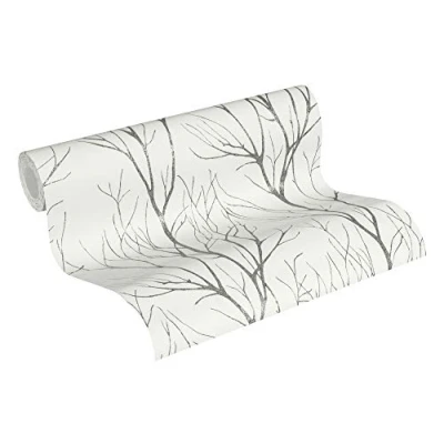 Image of Forest Wallpaper Blooming Non Woven 10.05 m x 0.53 Grey White Black Made in Germany by Livingwalls 372604 37260 4