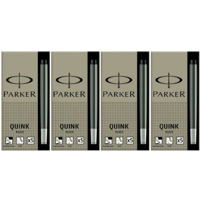 Image of Parker Quink Fountain Pen Long Ink Cartridges Permanent Black x 20 (4x5)
