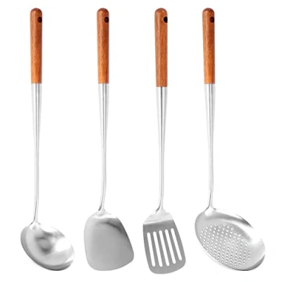 Image of Pvczool Long Handle Stainless Steel Wok Spatula Kitchen Slotted Turner Rice Spoon Ladle Cooking Tools Utensil Set