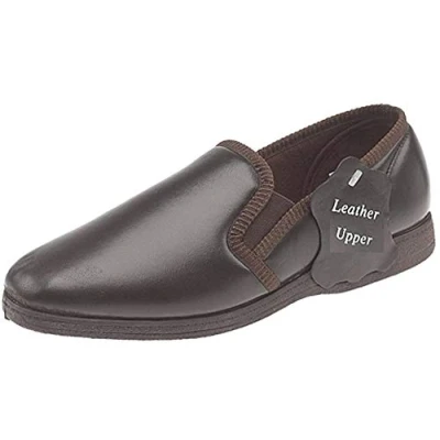 Image of Men&#039;s Leather Slippers Hadley Twin Gusset Brown Size 10