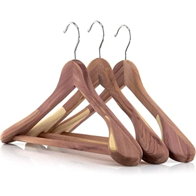 Image of HANGERWORLD 3 Cedar Wood 45cm Suit Clothes Coat Garment Broad Ended Hangers with Non Slip Ridged Trouser Bar