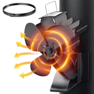 Image of Drcokars Magnetic Stove Fan, Magnet Log Burner Chimney Fan Silent, Flue Pipe 4 Blade, Heat Powered Wood Fireplace for Burning Stove, Eco Friendly Fire