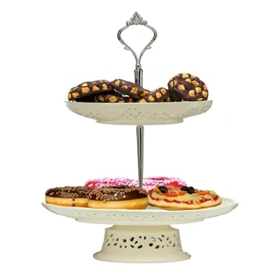 Image of Premier Housewares 2 Tier Lace Cake Stand for Afternoon Tea Cream