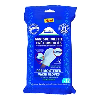 Image of Dr Helewa Care Ultra Soft Pre Moistened Wash Gloves, Pack of 12