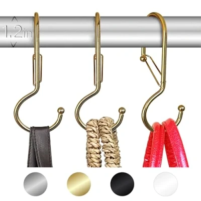 Image of Blau Marité 6 Purse Hanger for Closet. Tote Hanger. S Shaped Hooks Twist Design. Anti Drop Hook Hanging Handbags with Safety Buckle to Prevent Falls. Heavy Duty. (Gold, Twisted)