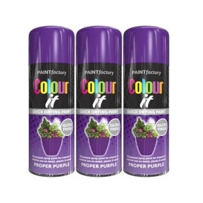 Image of DIOXSTAR Purple Spray Paint, Gloss Finish, Quick Drying All Purpose Paint for Metal, Wood, Plastic, Interior &amp; Exterior Use, 250ml (3 PCS)