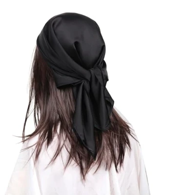 Image of MEANBEAUTY 27.5&quot; Square Silk Like Head Scarf for Women Satin Bandana Scarves Neck Scarfs Hair Wrapping at Night(Black)