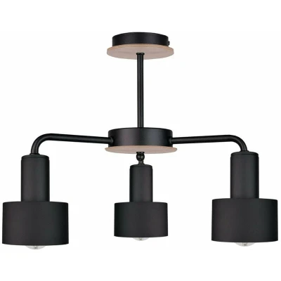 Image of Luce Multi Arm Semi Flush Ceiling Light Black, Wood, 44cm, 3x E27