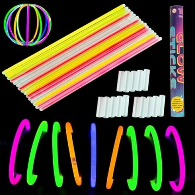 Image of 15 PCS Premium Glow Sticks Party Packs for Children Adults Connectors Neon Colours Kit Bracelets, Rings Summer Necklace Halloween Rave Fancy Dress Toys Favours, Multicolour 20cm