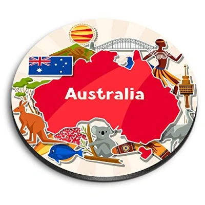Image of 1 x Round MDF Magnet Australia Travel Map Australian 14730