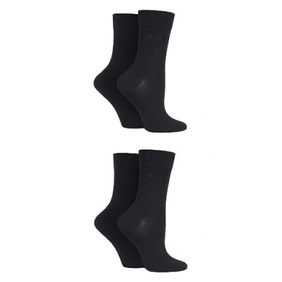 Image of Elle Ladies Patterned and Plain Assorted Sock Styles including Anklets, No Show, Trainer Regular Bamboo Socks in a Multipack of 4 Black True 8