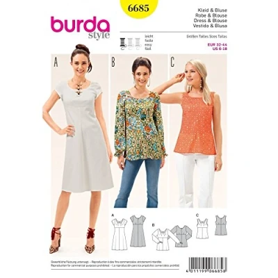 Image of Burda b6685 Dress and Blouse Sewing Pattern Paper 19 x 13 1 cm White