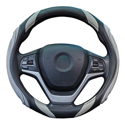Image of Steering Wheel Cover Car Leather, Sportage Universal Size M 37 38cm /14.5 15inch, Anti slip, Breathable, Grey