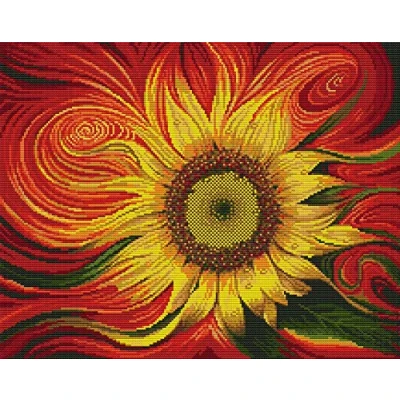 Image of Awesocrafts Cross Stitch Kits, Red Sunflower Flower Easy Patterns Stitching Embroidery Kit Supplies, Counted Options for Adults Beginners Kids Gifts (Sunflower, Counted)