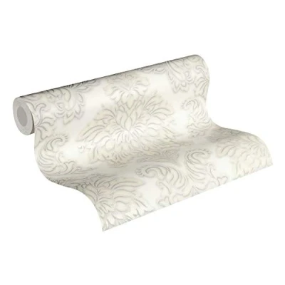 Image of Livingwalls Baroque Wallpaper Metropolitan Stories Non Woven Lizzy London 10.05 m x 0.53 White Silver Beige Made in Germany 368982 36898 2