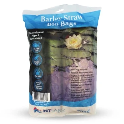 Image of NT Labs Pond Barley Straw Bio Bags, Pouches, Controls Green Water in Ponds, Natural Blanketweed Control, Compostable Bag (Bio BagTwin Pack)