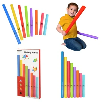 Image of Halilit Melody Tubes Gift Set. 8 Musical Tube Instruments for Kids. Diatonic Note. Use Indoor or Outdoor. Suitable Boys &amp; Girls from 2 years +, Multicoloured