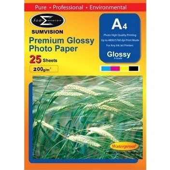 Image of Sumvision A4 135gm Glossy Photo Paper Premium Professional Gloss Finish Inkjet Printable 25 Sheet Pack