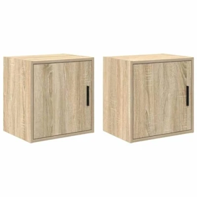 Image of vidaXL garage wall cabinets 2 piece sonoma oak engineered wood/storage for tools, garages, workshops, basements/compact &amp; durable design