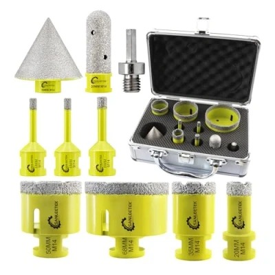 Image of Diamond Core Drill Bits Set 10pcs (6/6/8/20/35/50/68mm+20mm Finger Bit+50mm Beveling Chamfer Bit+Hex Adapter) Hole Saw Kit for Ceramic Tile Porcelain Marble Granite with M14 Thread SANLEETEK