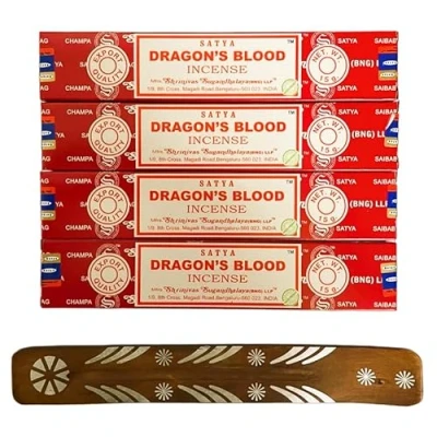 Image of Original Satya Nag Champa Incense Sticks with AMD Nexus Holder x4 pack for Aromatherapy, Spa, Yoga, Meditation and Relaxation (Dragon&#039;s Blood)