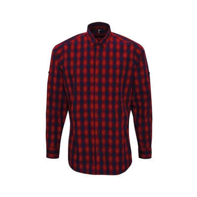 Image of Premier Mens Mulligan Checked Cotton Long Sleeved Shirt (Red/Navy) Blue &amp; Red Size 3XL