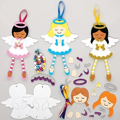 Image of Baker Ross FX278 Angel Dangly Leg Kits Pack of 5, Craft Decorations for Kids Christmas Party, Arts and Crafts