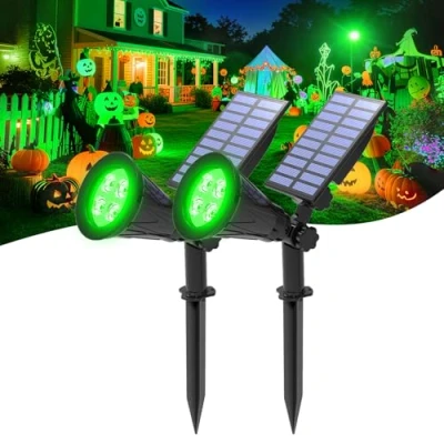 Image of T SUNUS Green Solar Lights Outdoor, 4 LED Garden Lights, IP65 Waterproof, Auto on/Off, 2 Bright Modes Security Christmas Landscape Light for Tree Yard Lawn Patio Stairs 2Pack