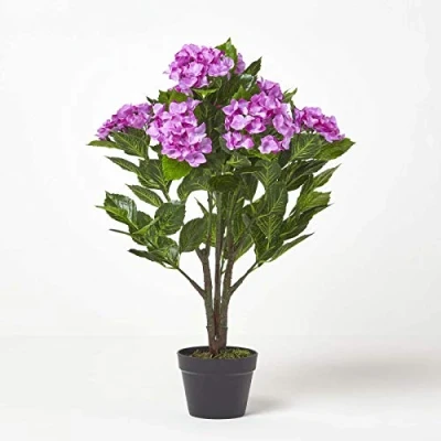 Image of HOMESCAPES Lilac Purple Hydrangea Artificial Plant with Black Pot, 85 cm (2.8 ft)