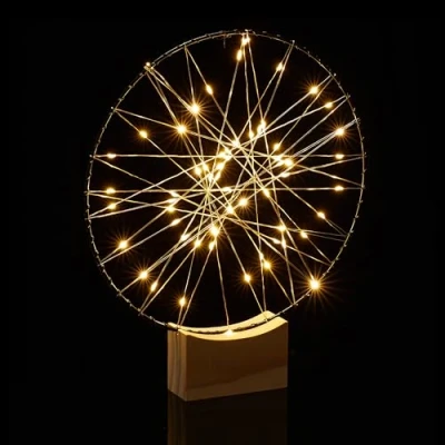 Image of Relaxdays LED Ring Decoration, for Table &amp; Windowsill, with Wooden Base, 30 x 25 3.5 cm, Battery Operated, Silver, Iron