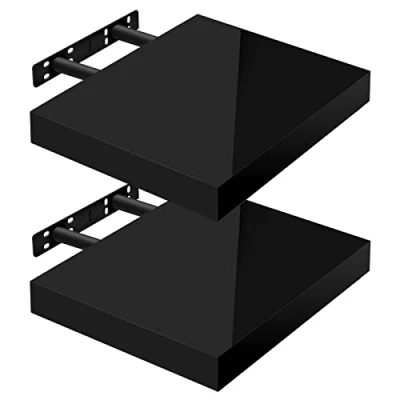 Image of WOLTU High Gloss Floating Shelves,Set of 2 Wall Shelf,CD DVD Storage Corner Shelf, Premium Wooden Shelves for Bedroom LivingRoom kitchen 30x22.9x3.8cm, Black, RG9489sz