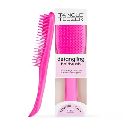 Image of Tangle Teezer The Ultimate Detangler Hairbrush For Wet &amp; Dry Hair Detangles All Types Reduces Breakage, Eliminates Knots Two Tiered Teeth Comfortable Handle Runway Pink
