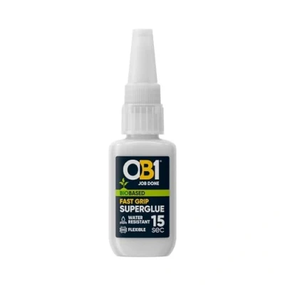 Image of OB1 Bio Based Fast Grip Superglue Ultra Strong with Excellent Bondng Properties Acting in 15 Seconds Exceptional Resistance to Water &amp; Humidity 60% BioBased Liquid Formula Clear 20gm