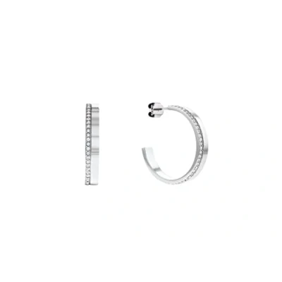 Image of Calvin Klein Women&#039;s MINIMAL LINEAR Collection Circle Earrings Embellished with Crystals 35000163