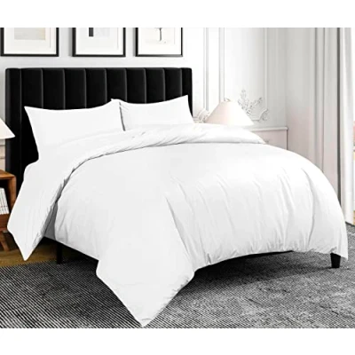 Image of Crescent Collection 300 Thread Count 100% Pure Egyptian Cotton Duvet Cover With Pillowcase Bedding Set (White, Single: 135x200cm)